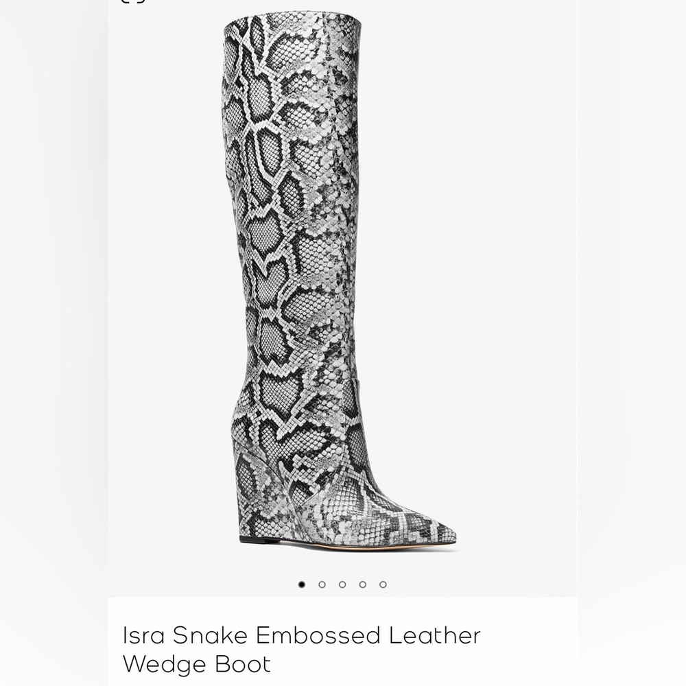 Michael Kors Isra Snake Embossed Leather Wedge Boot Size US 10